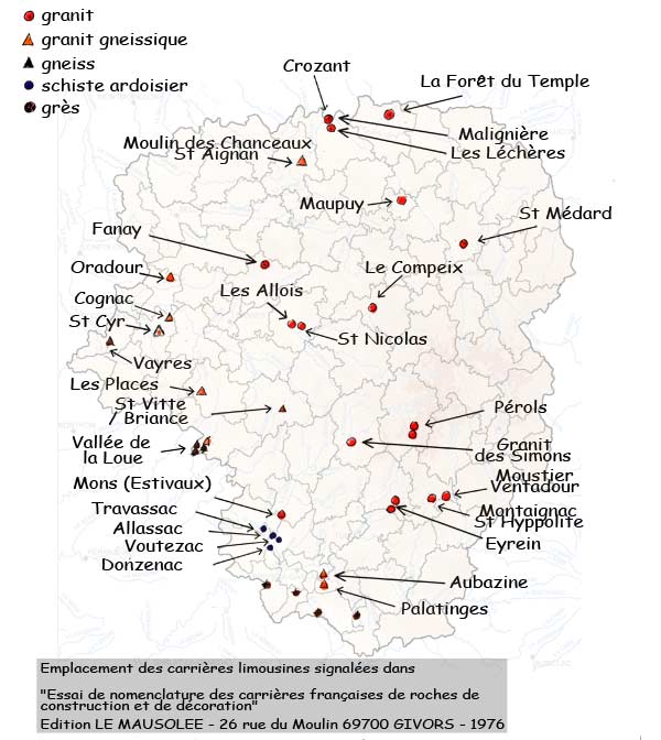 Carte des carrières en limousin au XIX ème siècle